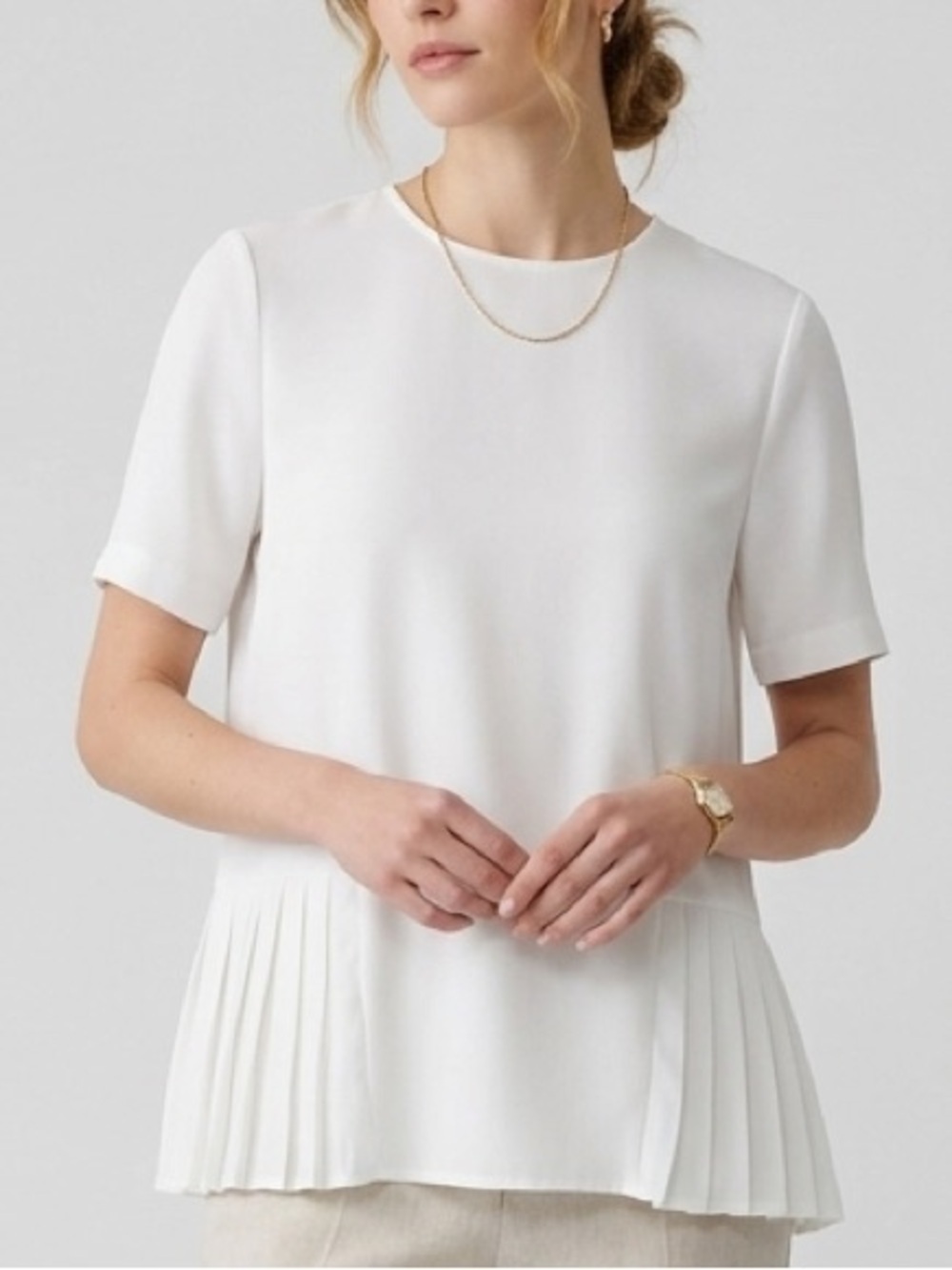 Zara White Short Sleeve Pleated Peplum Blouse XS